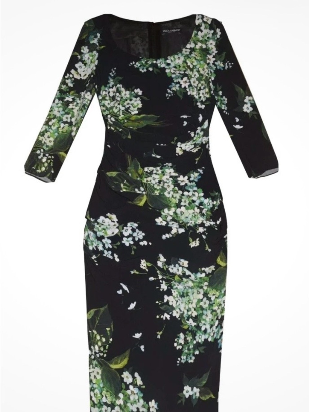 Dolce & Gabbana Black Floral Midi Dress Green, White Floral Size IT 46 US 10